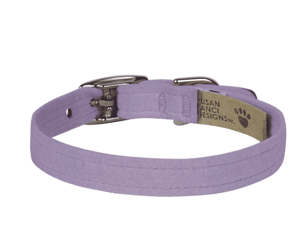 Lavender pet collar made of durable fabric with metal buckle, perfect for small dogs or cats, stylish and comfortable for everyday wear.